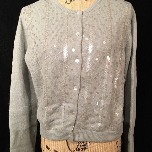 Geoffrey BEENE SPORT clear paillette SEQUIN cardigan, GRAY, women’s size L - Picture 1 of 8